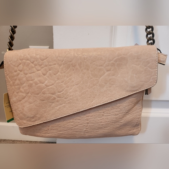 Maxon Collection Italian Napa Leather Asymmetric Flap Crossbody Bag, Cipria Pink - Picture 16 of 16